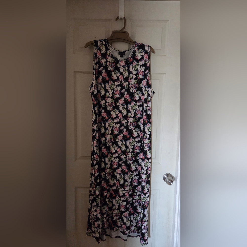 J. Jill Black Maxi Dress with Pink and White Floral Print